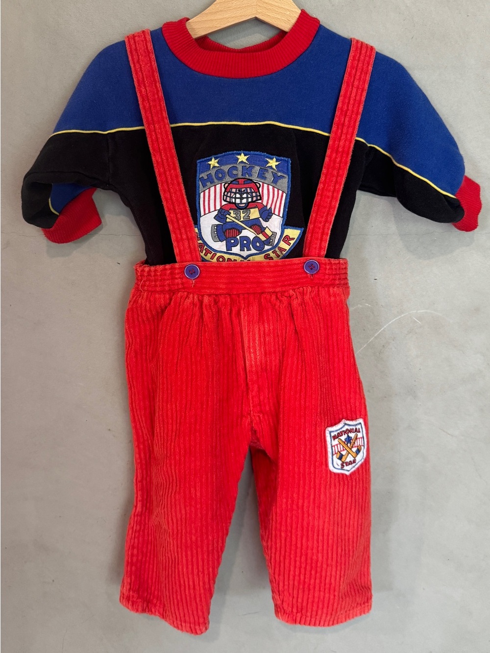 Vintage 90’s Tot Trends Hockey Corduroy Overalls and Sweatshirt Set 2T